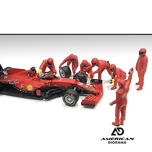 Formula One F1 Pit Crew 7 Figure Set Team Red Release III for 1/18 Scale Models by American Diorama