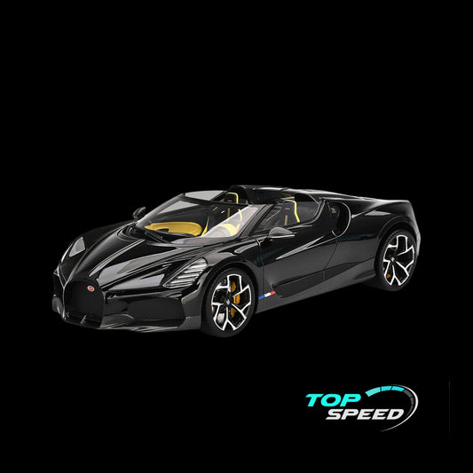 Bugatti W16 Mistral Black with Yellow Interior 1/18 Model Car by Top Speed