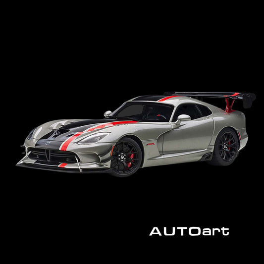 2017 Dodge Viper ACR Billet Silver Metallic with Black and Red Stripes 1/18 Model Car by Autoart