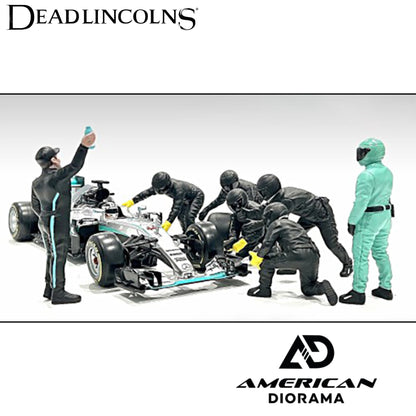 Formula One F1 Pit Crew 7 Figure Set Team Black Release III for 1/18 Scale Models by American Diorama