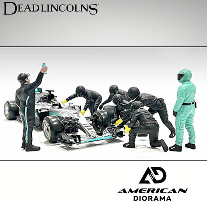 Formula One F1 Pit Crew 7 Figure Set Team Black Release III for 1/18 Scale Models by American Diorama