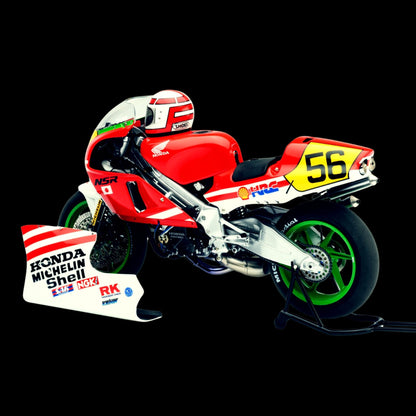 Honda NSR500 WGP500 Motorcycle #56 Red and White with Helmet "Baribari Legend"