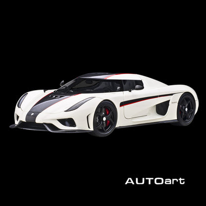 Koenigsegg Regera White with Black Carbon and Red Stripes 1/18 Model Car by Autoart