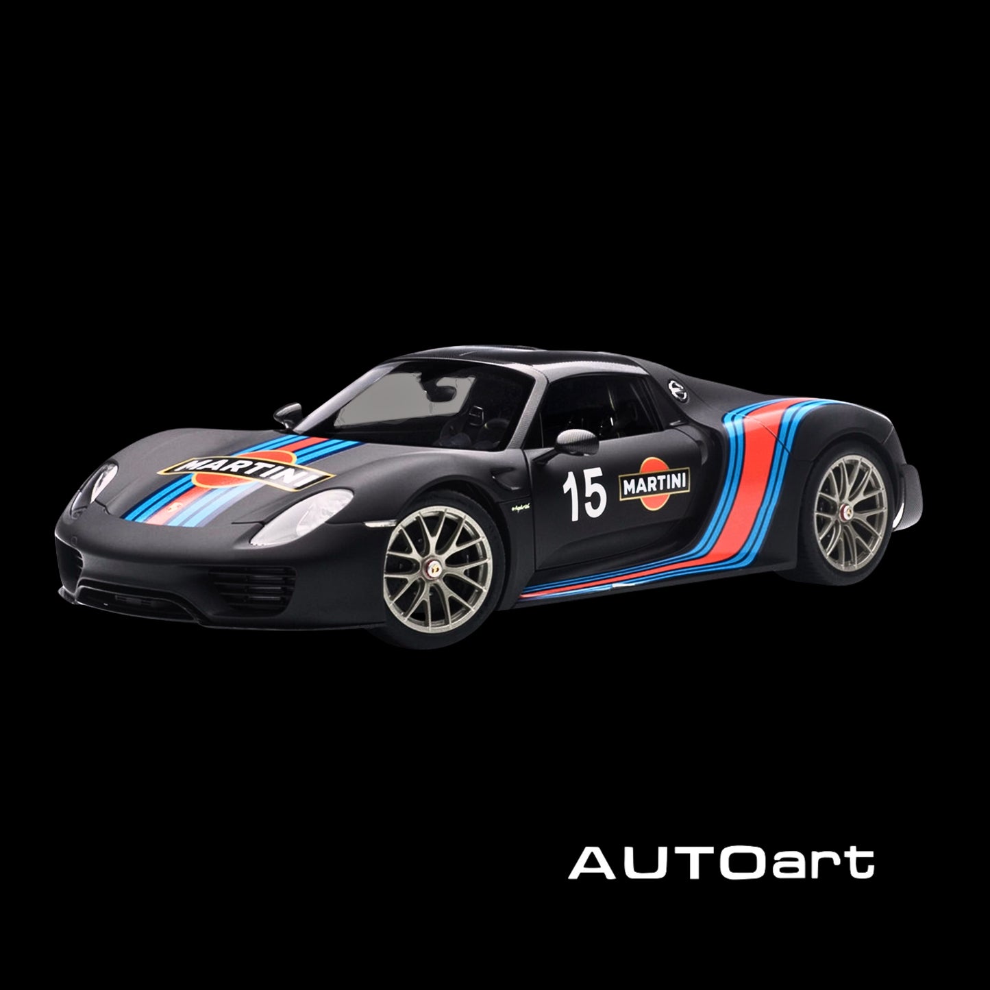 Porsche 918 Spyder Weissach Package Black/ Martini Livery #15 1/18 Model Car by Autoart