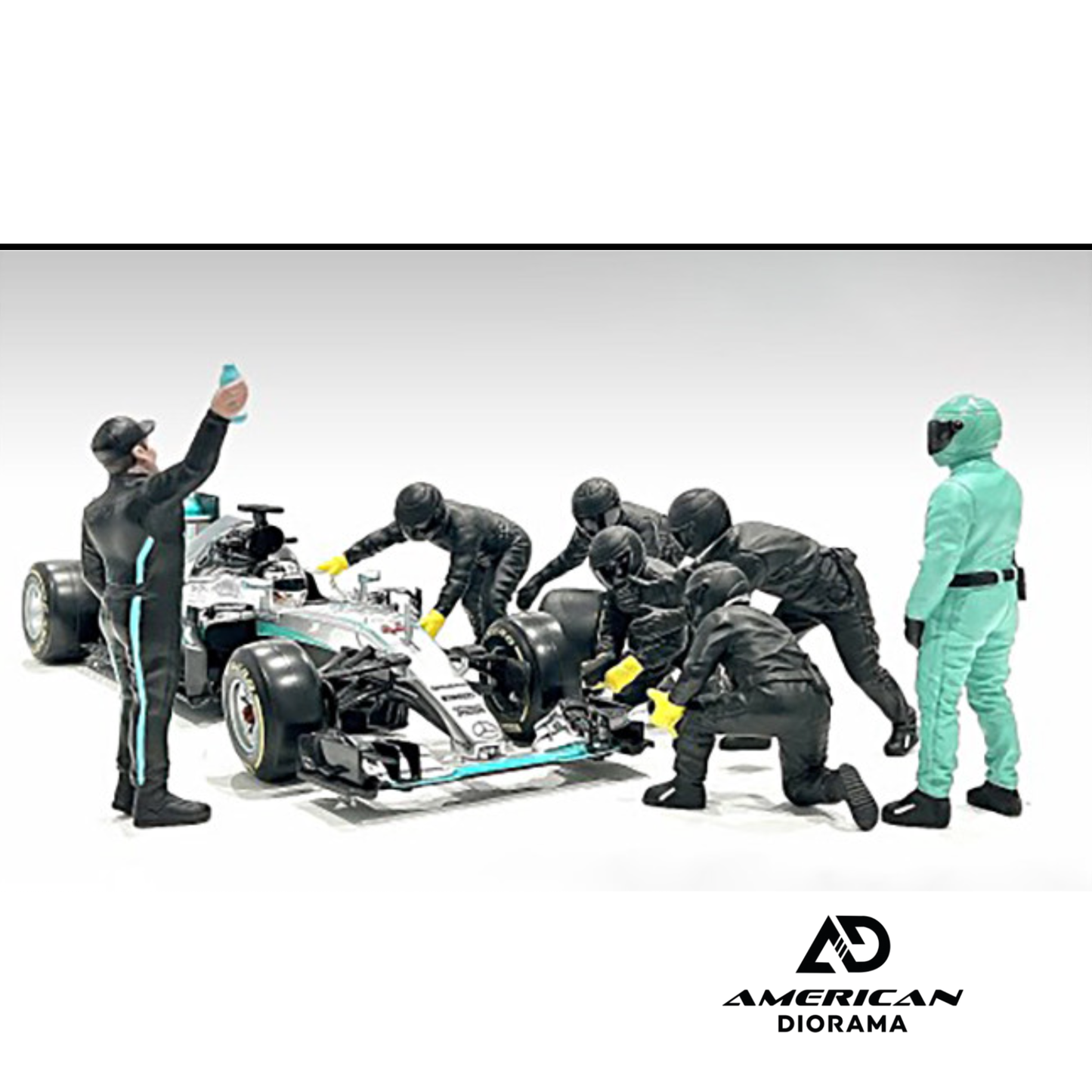 Formula One F1 Pit Crew 7 Figure Set Team Black Release III for 1/18 Scale Models by American Diorama